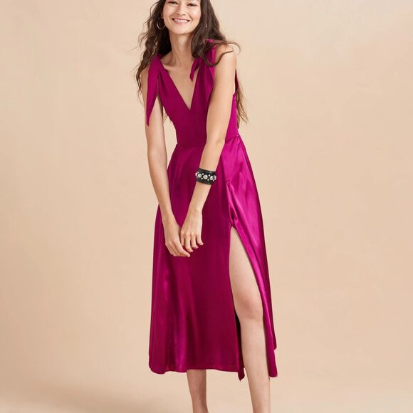 La Ligne Charlotte Tie-Detailed Midi Dress in Navy Blue + Brown Plaid - Picture 14 of 14